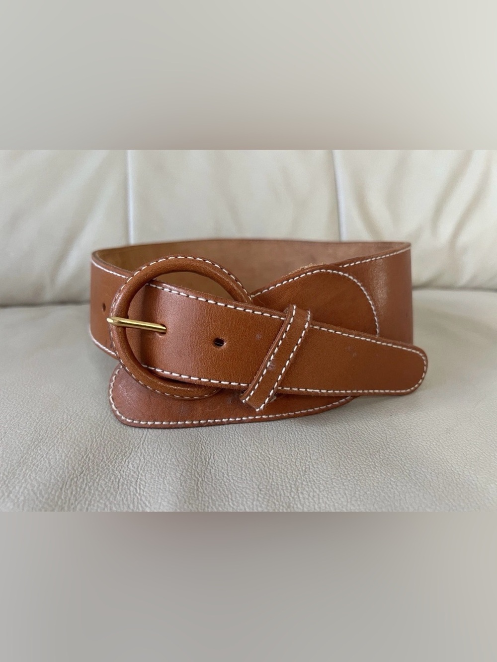 Brown Leather Belt with Round Buckle